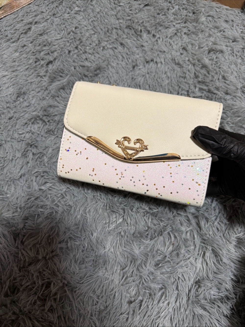 Elegant Cream Glitter Women's Wallet with Gold Accents